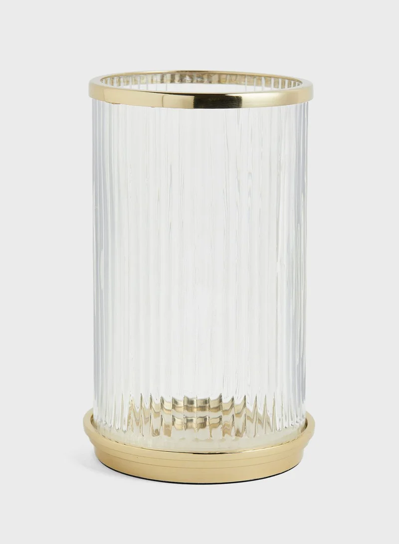 H&M Large Candle Holder In Clear Fluted Glass