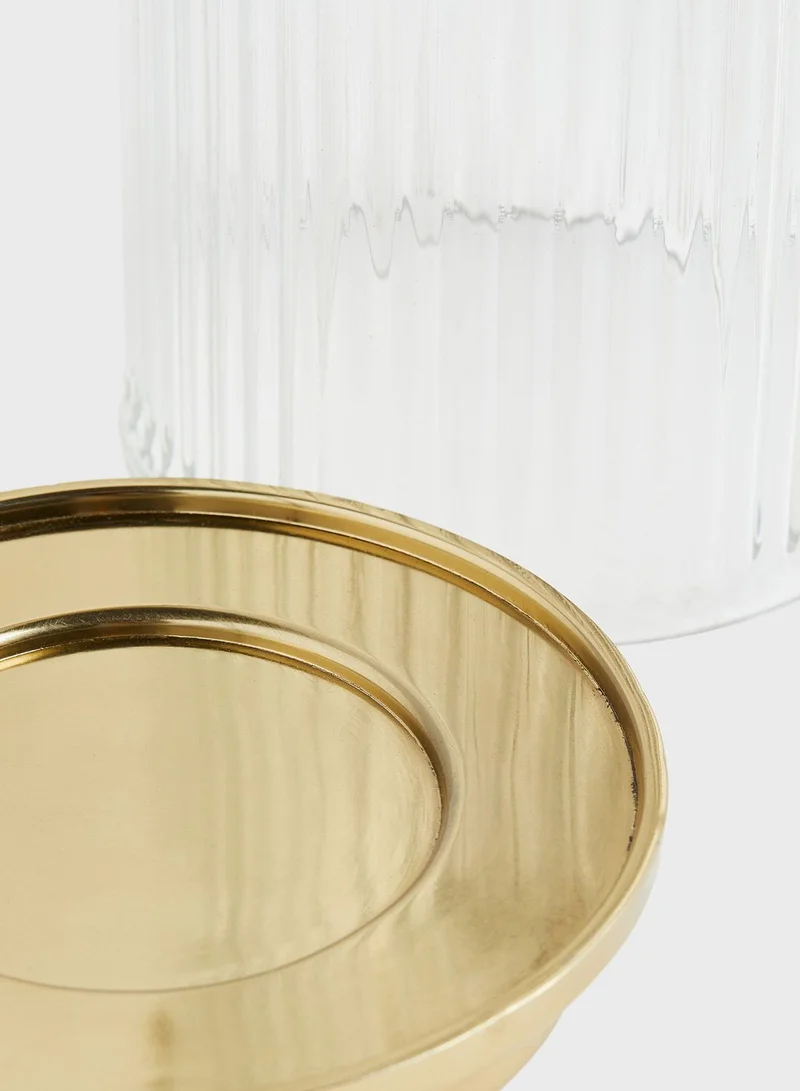 H&M Large Candle Holder In Clear Fluted Glass
