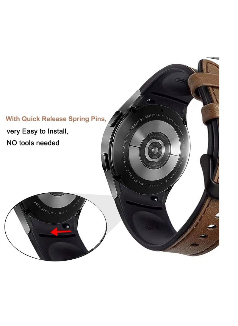 VPG Leather Silicone Replacement Band Compatible with Samsung Galaxy Watch 5 Pro 45mm | 4 Classic 46mm 42mm | Watch 5/4 44mm 40mm , Special strap design No Gap Brown  - Image 3