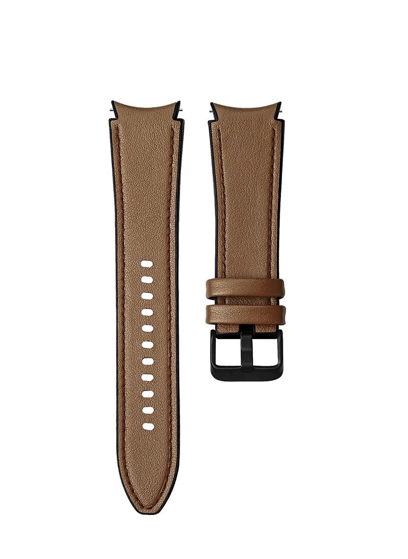 VPG Leather Silicone Replacement Band Compatible with Samsung Galaxy Watch 5 Pro 45mm | 4 Classic 46mm 42mm | Watch 5/4 44mm 40mm , Special strap design No Gap Brown  - Image 1