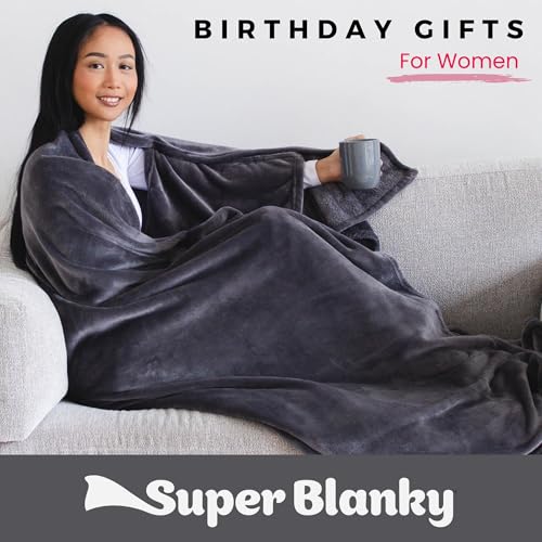 Super Blanky Wearable Blankets for Women, Adult Wearable Blanket Men, Christmas Gifts for Women, Comfy Girlfriend Birthday Gifts for Her, Wife Birthday Gift Ideas, Blanket With Sleeves - Dark Gray - Image 2