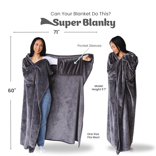 Super Blanky Wearable Blankets for Women, Adult Wearable Blanket Men, Christmas Gifts for Women, Comfy Girlfriend Birthday Gifts for Her, Wife Birthday Gift Ideas, Blanket With Sleeves - Dark Gray - Image 4
