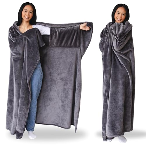 Super Blanky Wearable Blankets for Women, Adult Wearable Blanket Men, Christmas Gifts for Women, Comfy Girlfriend Birthday Gifts for Her, Wife Birthday Gift Ideas, Blanket With Sleeves - Dark Gray - Image 1
