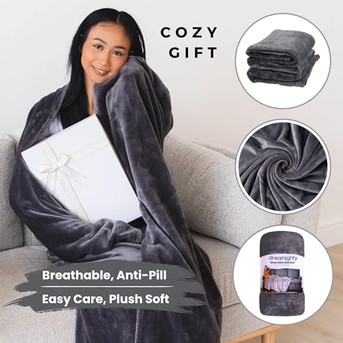 Super Blanky Wearable Blankets for Women, Adult Wearable Blanket Men, Christmas Gifts for Women, Comfy Girlfriend Birthday Gifts for Her, Wife Birthday Gift Ideas, Blanket With Sleeves - Dark Gray - Image 3