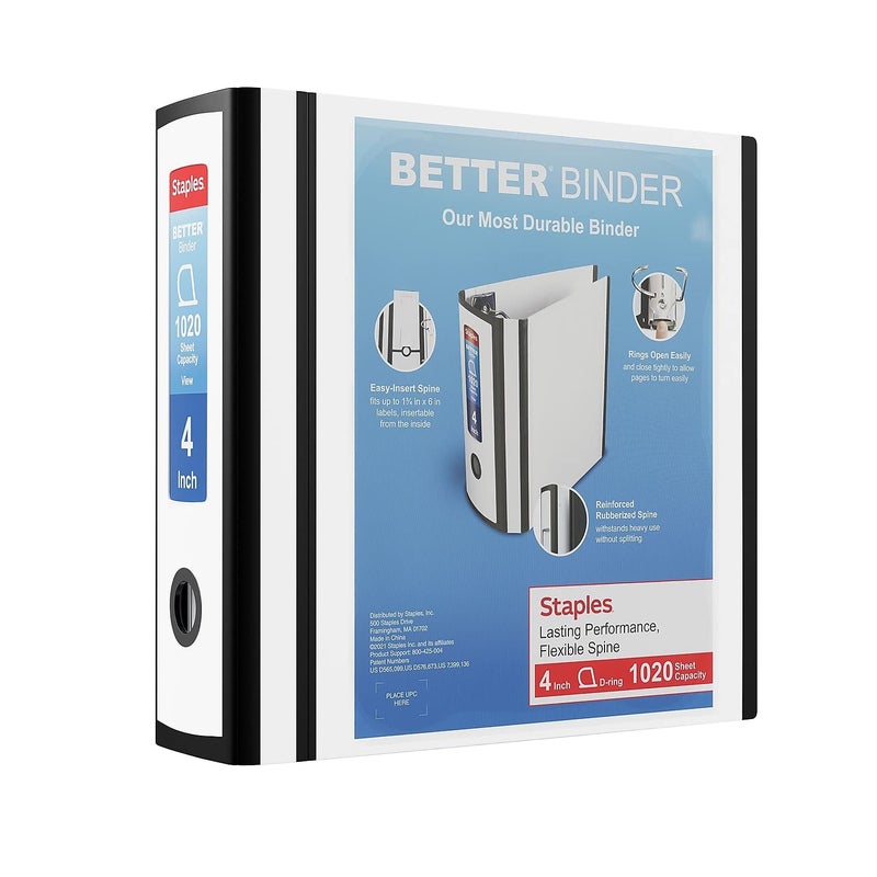 Staples 1618005 Better 4Inch 3 Ring View Binder White