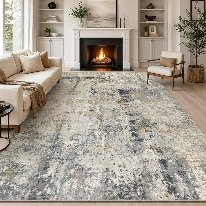 Capslpad Large Modern Abstract Rug Living Room Non-Slip Rug Short Pile Faux Wool Bedroom Rug Lightweight Washable Minimalist Floor Mat for Living Room Bedroom - Image 1