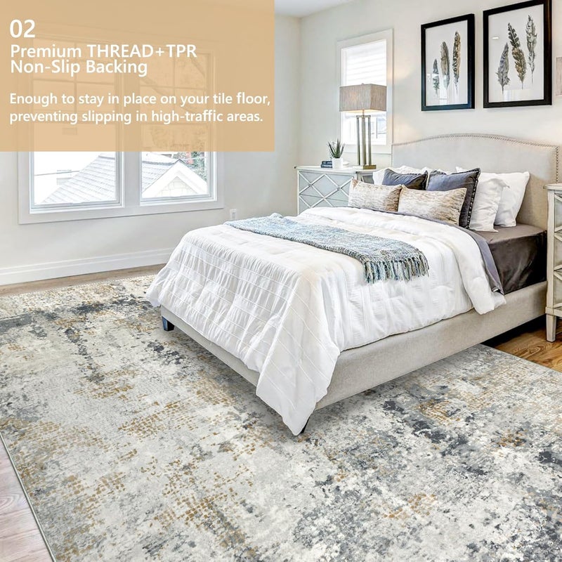 Capslpad Large Modern Abstract Rug Living Room Non-Slip Rug Short Pile Faux Wool Bedroom Rug Lightweight Washable Minimalist Floor Mat for Living Room Bedroom - Image 5