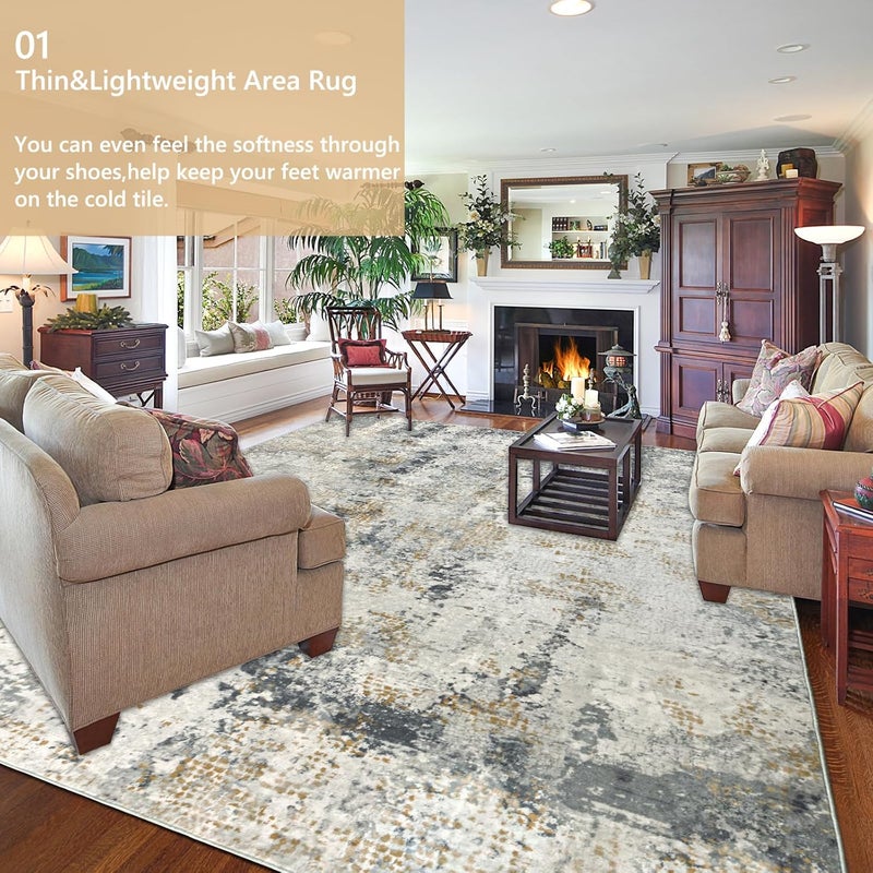 Capslpad Large Modern Abstract Rug Living Room Non-Slip Rug Short Pile Faux Wool Bedroom Rug Lightweight Washable Minimalist Floor Mat for Living Room Bedroom - Image 3