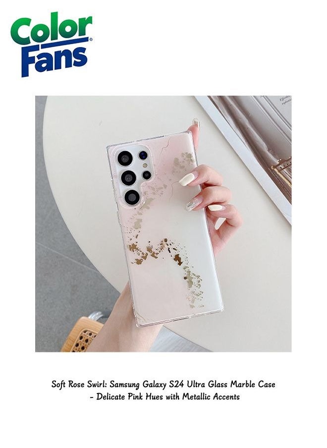 Color Fans - Soft Rose Swirl: Samsung Galaxy S24 Ultra Glass Marble Case - Delicate Pink Hues with Metallic Accents - Image 1