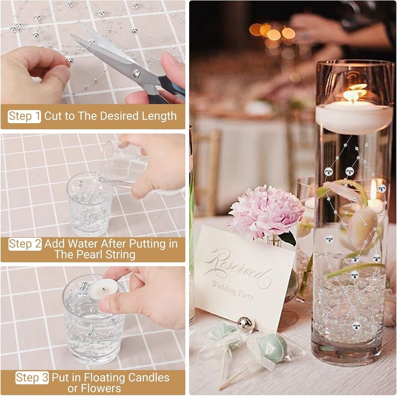 Suream 98Ft/30M Artificial Pearls String, Faux String of Pearls for Christmas Tree, Roll Silver Plated Pearl String for Birthday Wedding Centerpieces Bridal Bouquet Crafts Decoration - Image 3