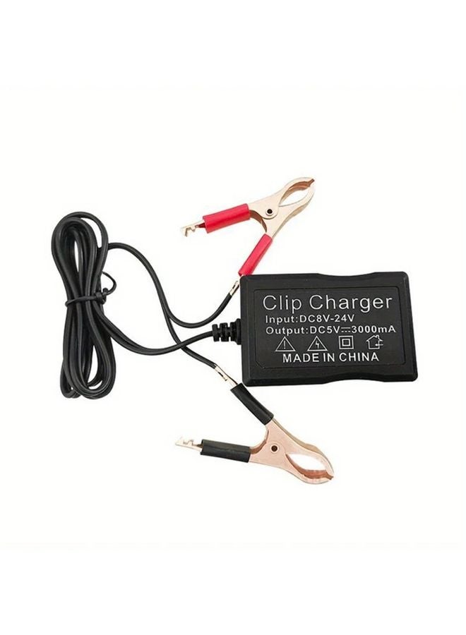شاحن أسود 3U قابل للتثبيت 8V 24V سريع الشحن مع 3 منافذ USB لبطارية الدراجة النارية والسيارة - Image 1