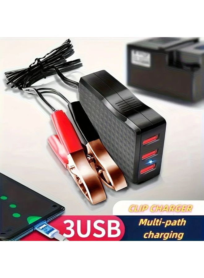 شاحن أسود 3U قابل للتثبيت 8V 24V سريع الشحن مع 3 منافذ USB لبطارية الدراجة النارية والسيارة - Image 2
