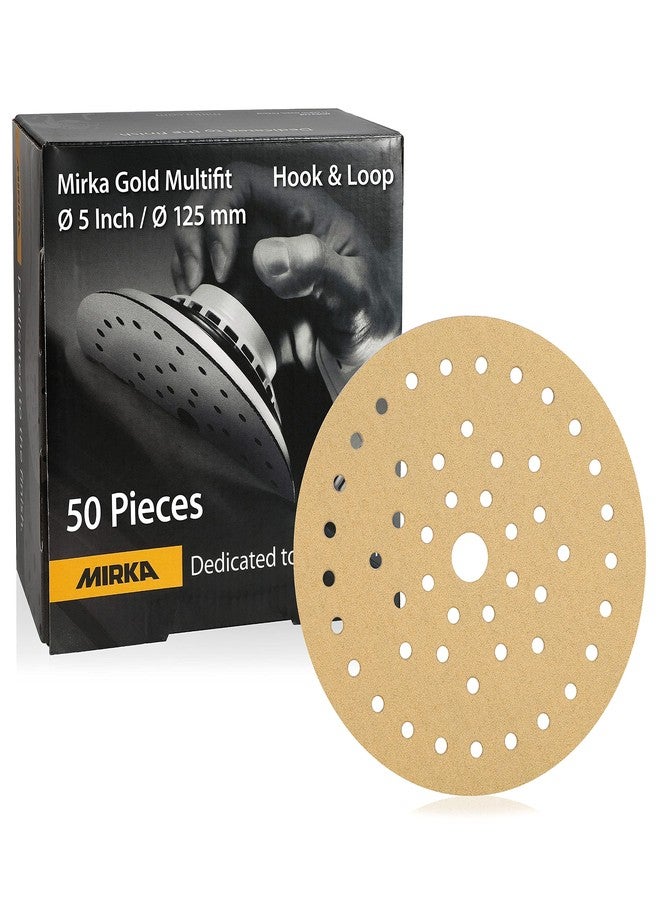 Mirka Gold Multifit 5'' Sandpaper Grit 120 Hook and Loop, 50 Pack 5 inch Sanding Discs for Orbital Sander, Sand Paper Pads for Wood, Drywall, Metal - Image 1