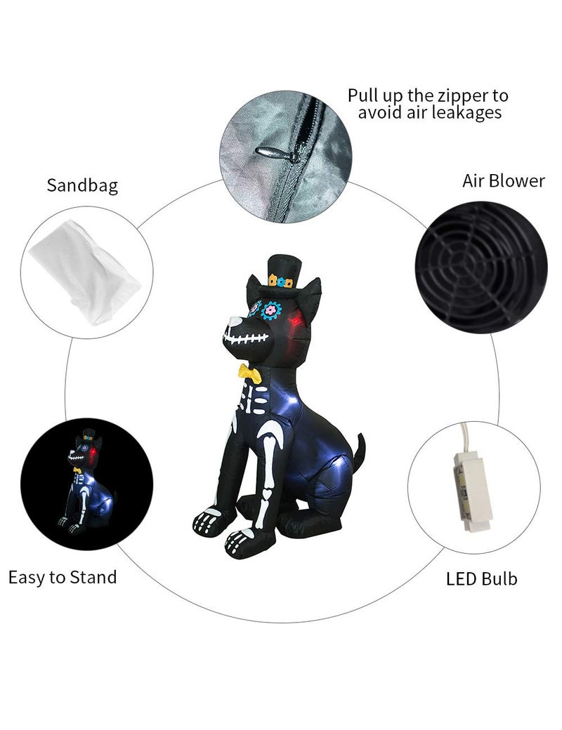 Ajy 4 أقدام هالوين القابل للنفخ هيكل عظمي عظمي بلدة عظمية ساحة الفناء D؟ cor أضواء LED قابلة للنفخ الهالوين - Image 3
