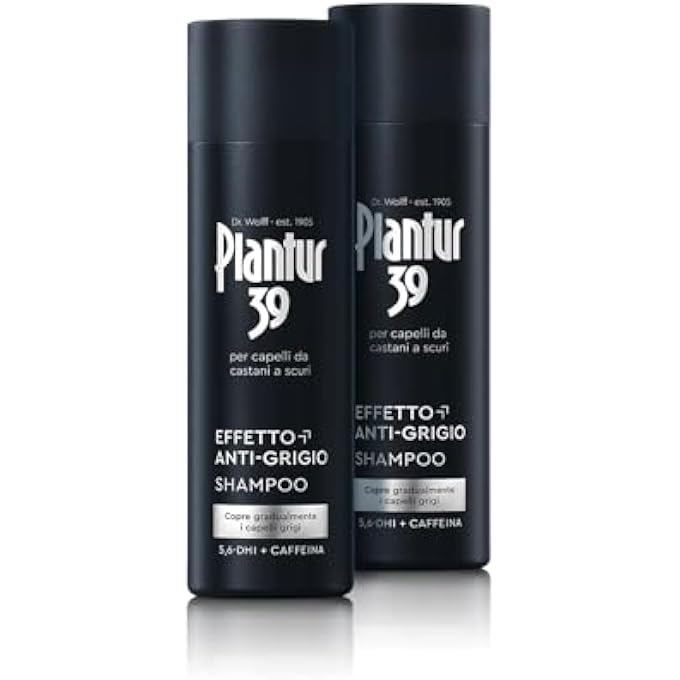 Plantur 39 ANTI-GREY EFFECT SHAMPOO, 2 X 200 ML, CONCEALS GRADUAL GREY HAIR, FOR BROWN TO DARK HAIR, LONG-LASTING RESULT WITHOUT DYEING, WITH CAFFEINE COMPLEX AGAINST HAIR LOSS