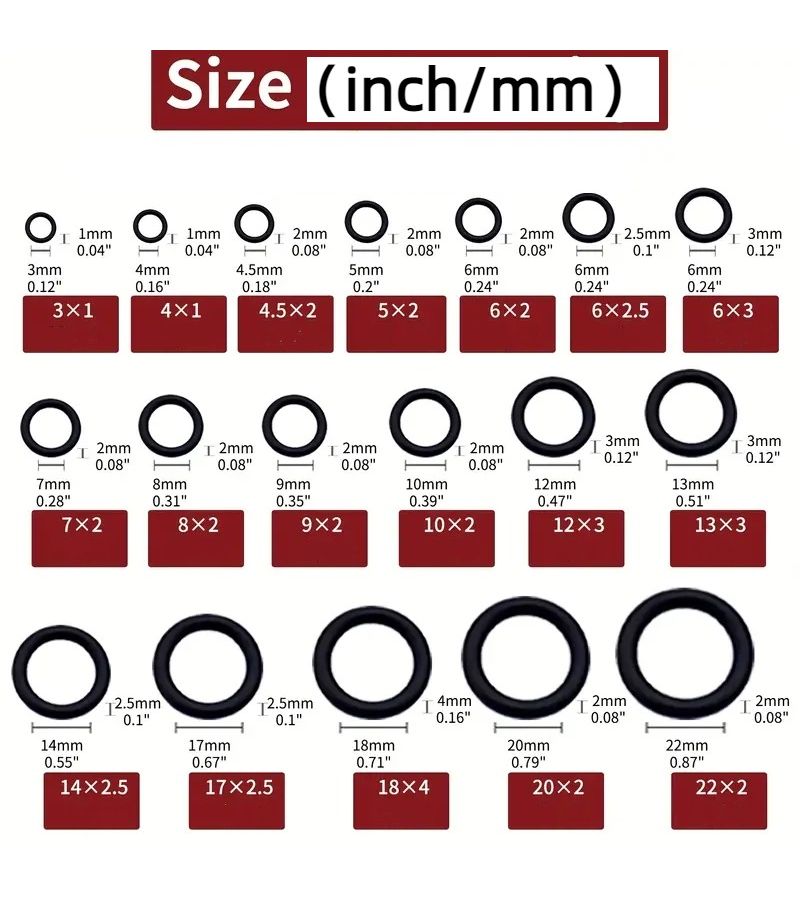 18 مقاسًا من 90 إلى 225 قطعة مجموعة حلقات مطاطية O-Ring عالية الجودة كحشوات مانعة للتسرب لإصلاحات السيارات والسباكة ووصلات الغاز والهواء - Image 2