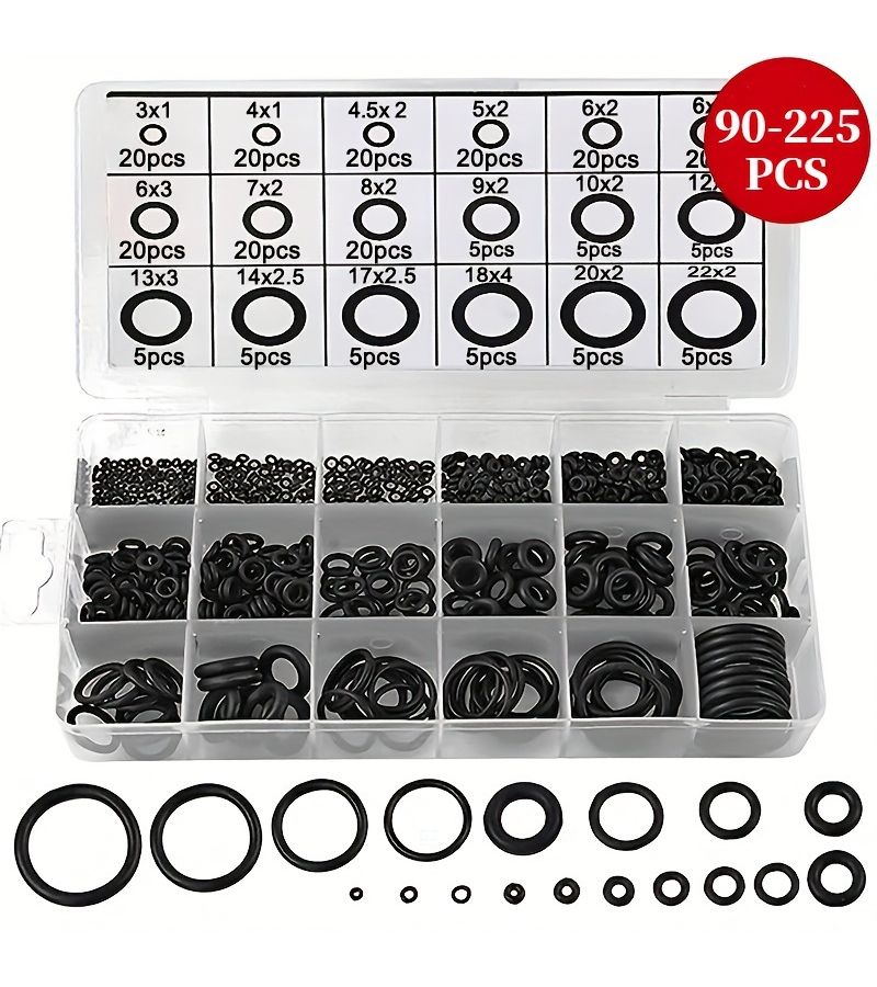 18 مقاسًا من 90 إلى 225 قطعة مجموعة حلقات مطاطية O-Ring عالية الجودة كحشوات مانعة للتسرب لإصلاحات السيارات والسباكة ووصلات الغاز والهواء - Image 1
