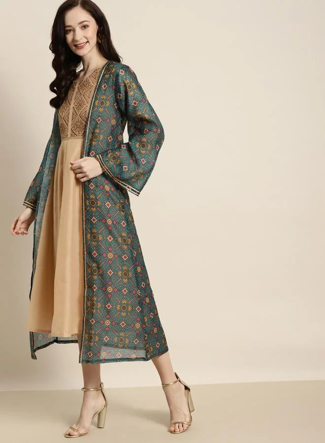 SASSAFRAS All Over Print Open Front Longline Shrug by Styli