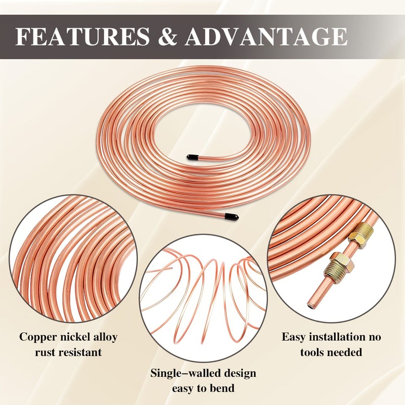 25ft 3/16 Flexible Copper Plated Brake Pipe Set With 19 Inverted Horn Joints Model Brake 19pcs - Image 2