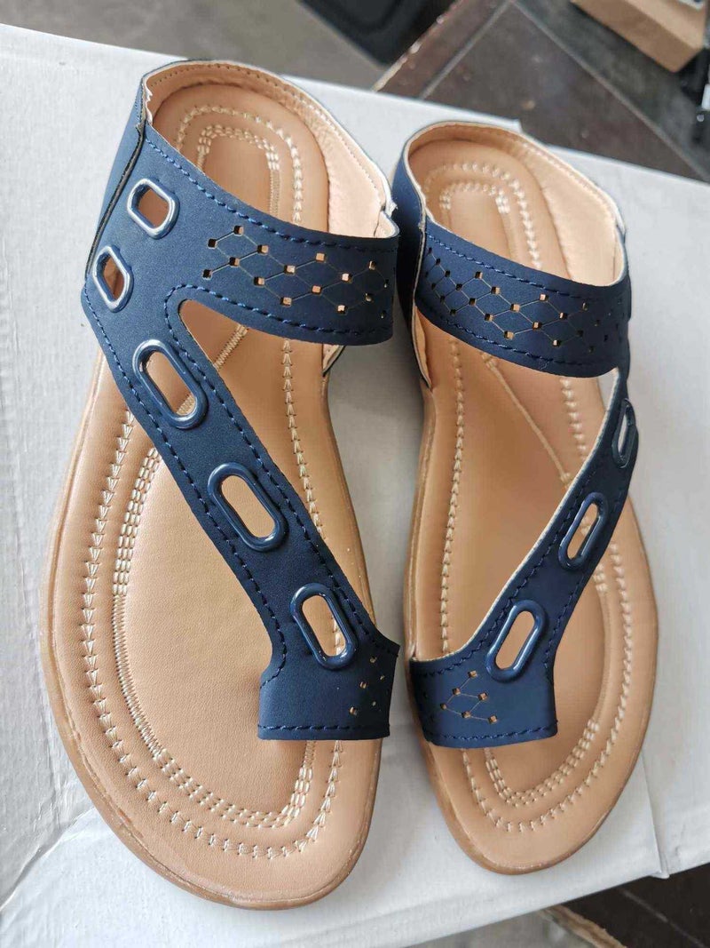 أحذية نسائية للتجارة الخارجية صيفية جديدة مسطحة مساج شباشب نسائية صنادل نسائية بحجم زائد صنادل نسائية سهلة الارتداء قطعة واحدة توصيل أزرق أزرق
