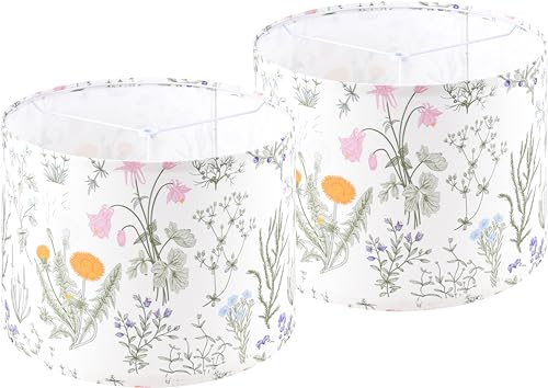 GO&SO Set of 2 Drum Lampshades Floral Printed Lamp Shades - 13" x 13" x 10" - Ideal for Table & Floor Lamps Natural Linen- Hand Crafted - Farmhouse Decor - Assembly Required By GO&SO - Image 1