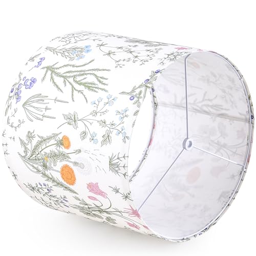 GO&SO Set of 2 Drum Lampshades Floral Printed Lamp Shades - 13" x 13" x 10" - Ideal for Table & Floor Lamps Natural Linen- Hand Crafted - Farmhouse Decor - Assembly Required By GO&SO - Image 5