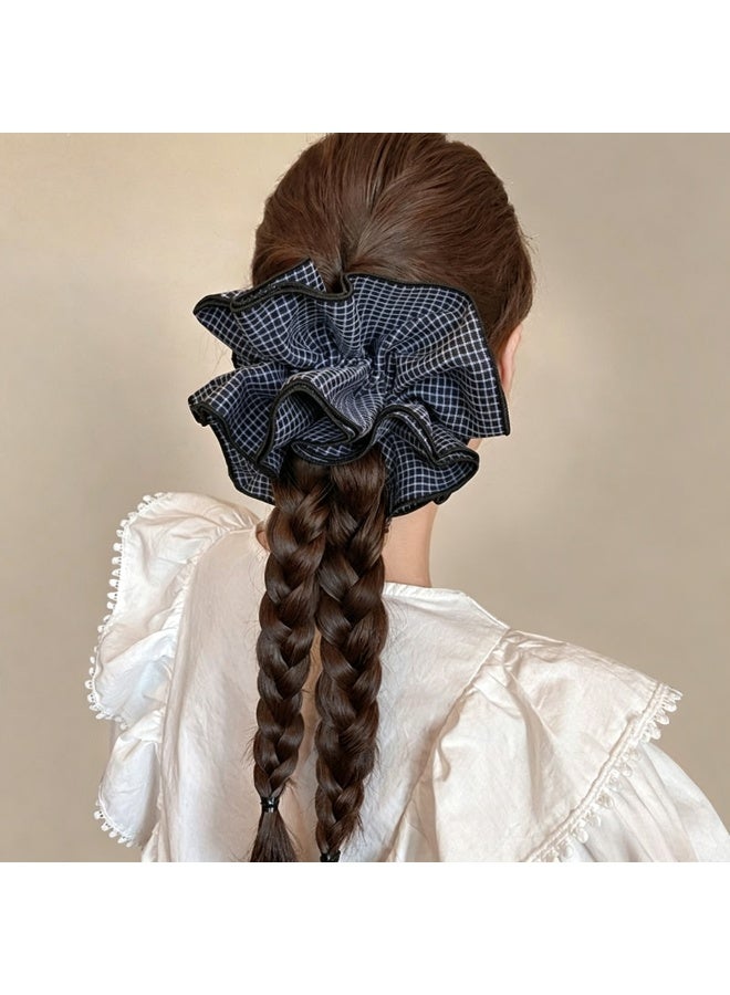2 Pack Navy Black Mini Gingham 4-Layer Ruffled Scrunchies for Women