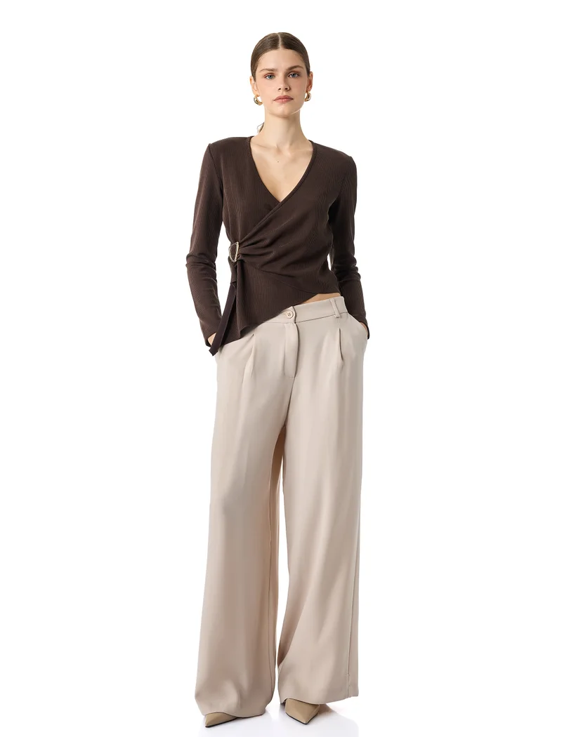 كوتون Long Sleeve Wrap Blouse