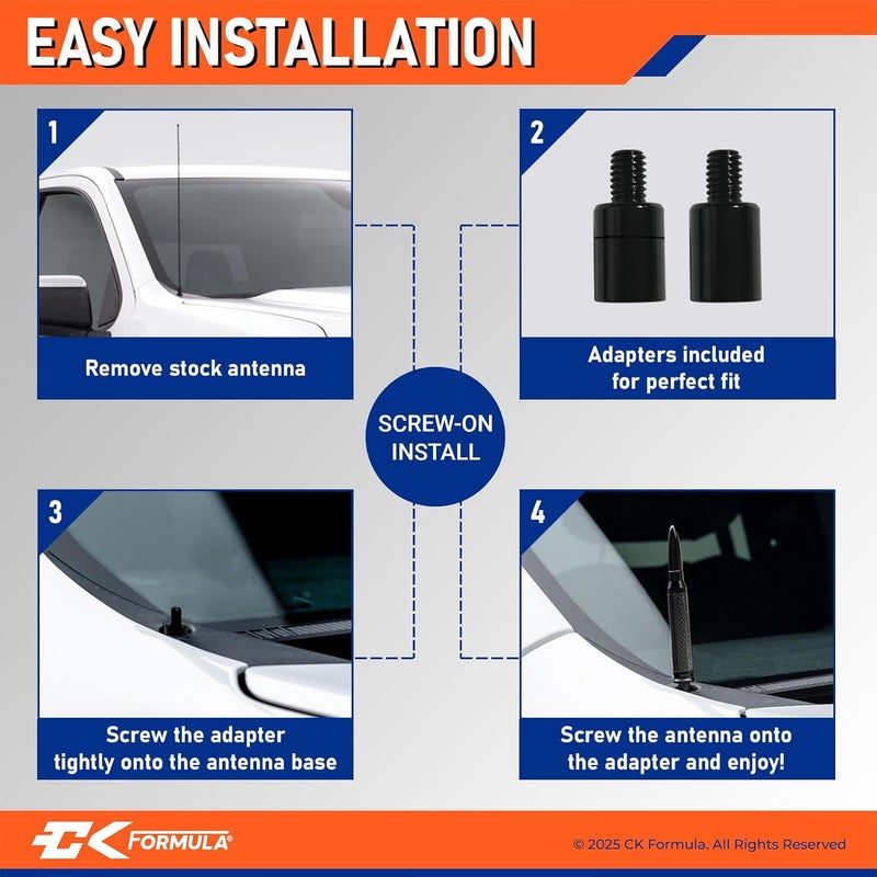 CK FORMULA 50 Cal Bullet Style Antenna - 5.5" Carbon Fiber Automotive Antenna for Cars, Trucks, and SUVs - Image 5