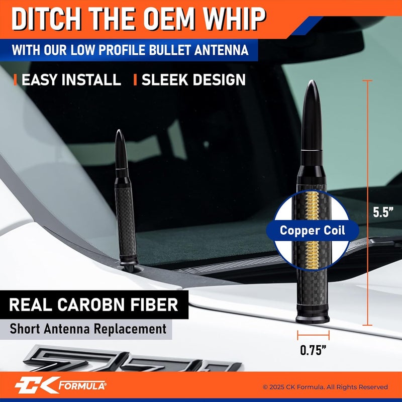 CK FORMULA 50 Cal Bullet Style Antenna - 5.5" Carbon Fiber Automotive Antenna for Cars, Trucks, and SUVs - Image 3