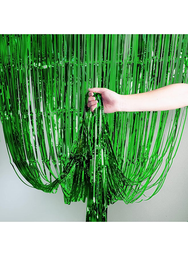 Goldedge Metallic Tinsel Foil Fringes Curtains Party Photo Backdrop for Birthday Decorations 2-Piece Set, 100 x 200 cm Size, Green  - Image 2