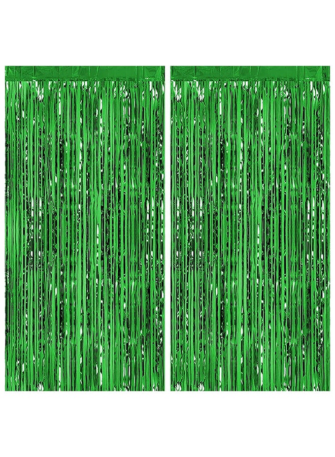 Goldedge Metallic Tinsel Foil Fringes Curtains Party Photo Backdrop for Birthday Decorations 2-Piece Set, 100 x 200 cm Size, Green  - Image 1