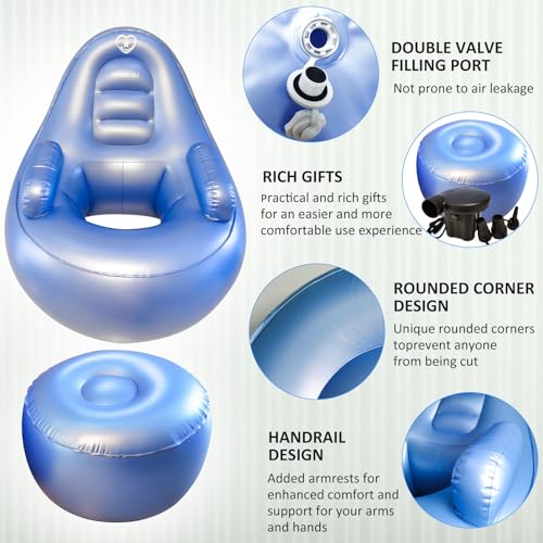 IP1CK4U Blue BBL Inflatable Chair with Ottoman for After Butt Surgery Recovery,Sitting,Sleeping,Pregnancy and Relaxation and BBL Pillow Results Lifting Cushions for BBL Lipo 360(Air Pump Not Included) - Image 2