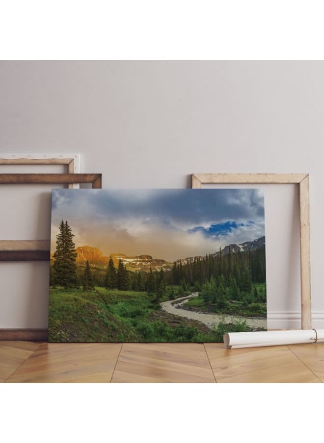 Home Gallery Beautiful Mountain Landscape With Green Trees Canvas Wall Art 120x80  - Image 1