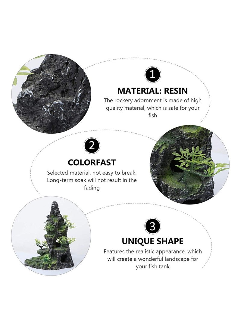 Generic Fish Tank Rockery, Aquarium Decoration Resin Moss Stone Ornament Aquarium Mountain View Ornament Rock Hiding Cave Stone Resin Tree Fish Tank Decoration Fish Shlter Hiding Decor, 1 Pcs  - Image 3