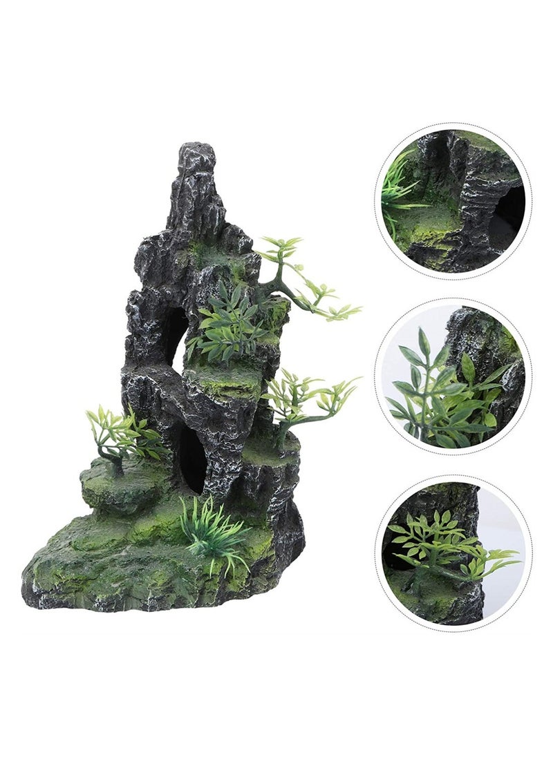 Generic Fish Tank Rockery, Aquarium Decoration Resin Moss Stone Ornament Aquarium Mountain View Ornament Rock Hiding Cave Stone Resin Tree Fish Tank Decoration Fish Shlter Hiding Decor, 1 Pcs  - Image 5