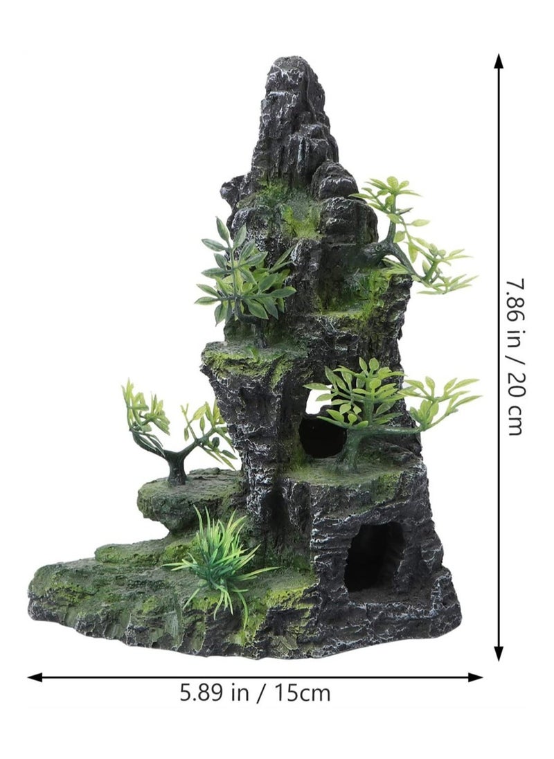 Generic Fish Tank Rockery, Aquarium Decoration Resin Moss Stone Ornament Aquarium Mountain View Ornament Rock Hiding Cave Stone Resin Tree Fish Tank Decoration Fish Shlter Hiding Decor, 1 Pcs  - Image 4