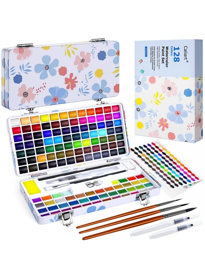 Caliart 128 Colors Washable Watercolor Paint Set With 4 Brushes, Portable Travel Water Color Kit With Carrying Case, Palette And Accessories, Non-Toxic Art Supplies Gift For Artists Adult Teen Kids Girls Boys - Image 1