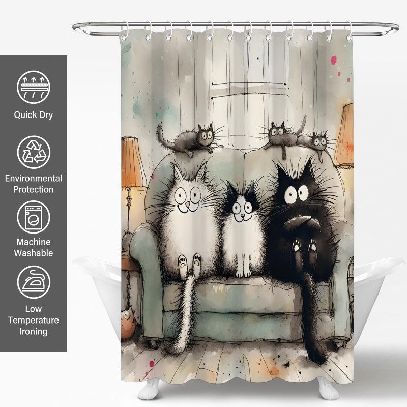 TSLOVER Kawaii Cartoon Cat Shower Curtains,Cute Cat Bathroom Decor for Kids Women,Funny Waterproof Polyester Bath Curtains for Home Decor,72x72 Inch - Image 2