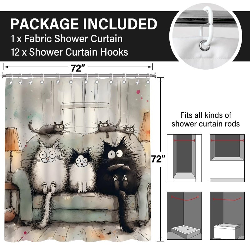 TSLOVER Kawaii Cartoon Cat Shower Curtains,Cute Cat Bathroom Decor for Kids Women,Funny Waterproof Polyester Bath Curtains for Home Decor,72x72 Inch - Image 3