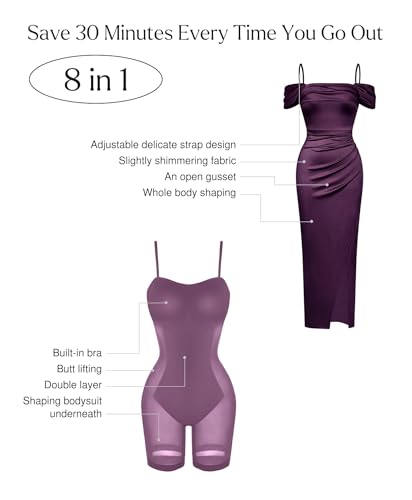 Popilush Women's Shapewear Maxi Dress Off The Shoulder Long Cocktail Party Formal Wedding Guest Dresses Purple - Image 4