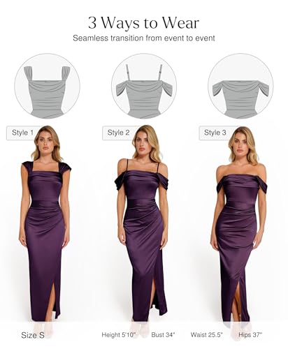 Popilush Women's Shapewear Maxi Dress Off The Shoulder Long Cocktail Party Formal Wedding Guest Dresses Purple - Image 3