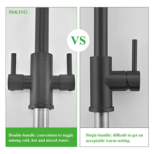 PAKING Kitchen Faucet, Two Handles Sink Faucet with Sprayer, Stainless Steel, Matte Black, PB1047 - Image 5