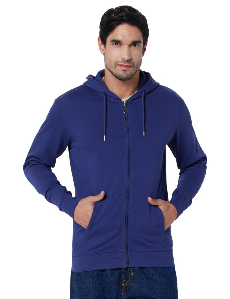 CAVALLI CLASS Men's Hooded Neck Animal Printed Zipper Hooded Sweatshirt Blue - Image 1
