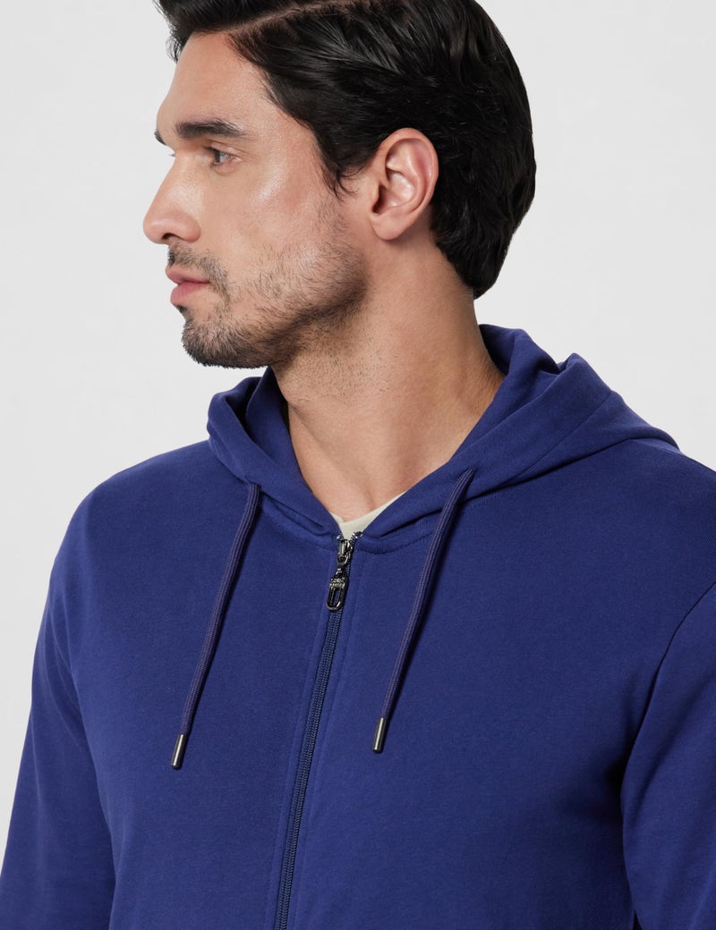 CAVALLI CLASS Men's Hooded Neck Animal Printed Zipper Hooded Sweatshirt Blue - Image 4