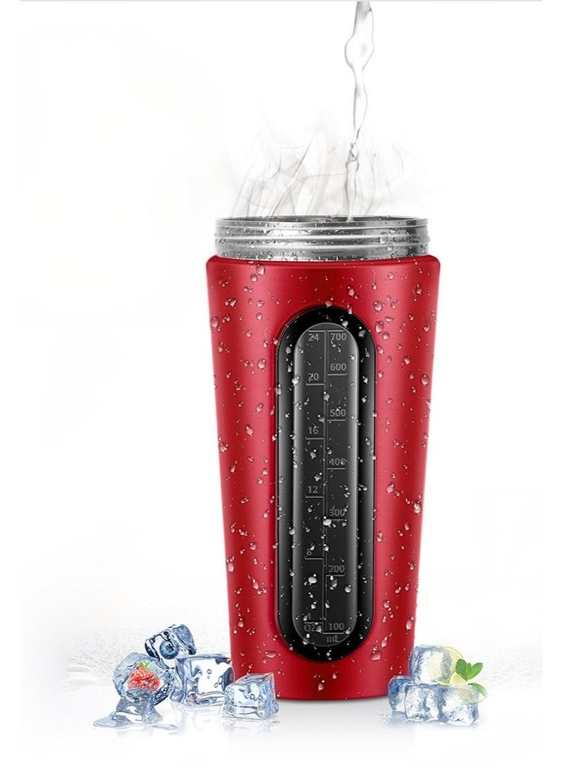 EFUMKE Protein Shaker Cup for Protein Mixes and Pre-Workout with Viewing Window, 304 Stainless Steel Shaker Cup Leakproof (Red 700ml) - Image 2