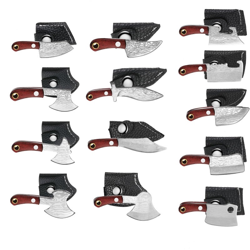 13 Pieces Mini Knifes Damascus Pocket Set Tiny Chef Stainless Steel Knife with Sheath for Bottle Opener Package Opener Box Cutter