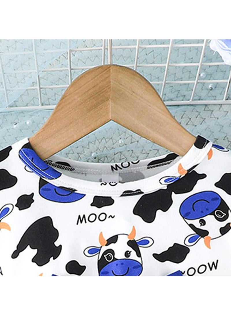 Baby Girl Birthday Party Dress, 18-24 Months, Cartoon Cow Print Top with Blue Tulle Skirt and Big Bow, Special Occasion and Casual Toddler Outfit, Cute Long Sleeve Infant Dress - Image 3