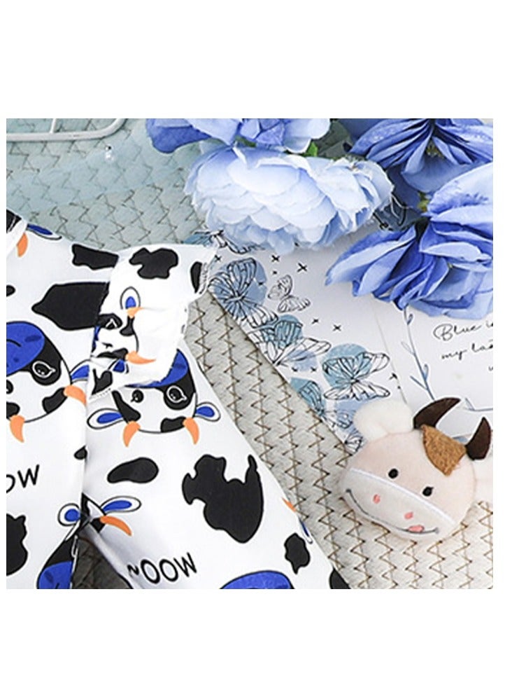 Baby Girl Birthday Party Dress, 18-24 Months, Cartoon Cow Print Top with Blue Tulle Skirt and Big Bow, Special Occasion and Casual Toddler Outfit, Cute Long Sleeve Infant Dress - Image 5
