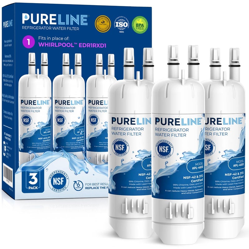 Pureline فلتر مياه بيو لاين EDR1RXD1 بديل لفلتر EverydropÂ® 1، W10295370A، P8RFWB2L، P4RFWB، EDR1RXD1B، كينمورÂ® 46-9081، 46-9930 (عبوة 3) - Image 1